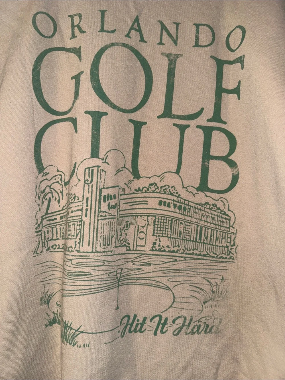 Beige Crewneck Sweater with Green Crest